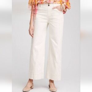 Eddie Bauer High Rise Cropped Kick Flare Bone 2 Button Zip Cargo Jeans Size 6